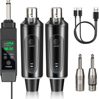 Depusheng 2.4GHz Wireless Microphone System Transmitter & Receiver with Volume Adjustment, Low Latency, Rechargeable, 150ft Range, Easy Pairing for PA System, Audio Mixer (Two Transmitter)