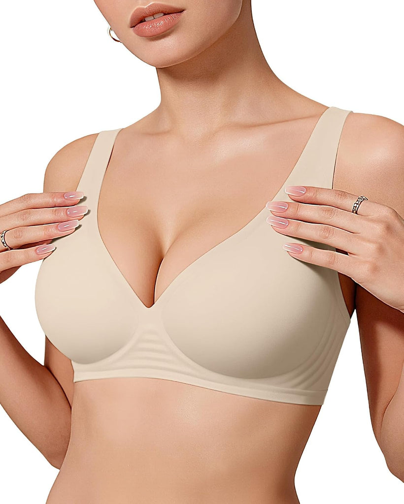 OEAK Womens Jelly Bras Wireless Deep V Comfy Push Up Tshirt Bras CMP L