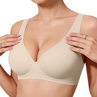 OEAK Womens Jelly Bras Wireless Deep V Comfy Push Up Tshirt Bras CMP L