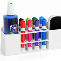 Strong magnetic dry-erase whiteboard holder, 8-slot acrylic pen organizer with glass and wall mounting hardware for refrigerator, office, and classroom. Markers, Eraser, Cleaner Not Included (White)