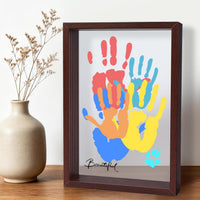 Family Handprint Kit with 5 Clear Acrylic Sheets, 12.3x8.7" Wooden Handprint Frame Kit for 5 Family Members or Pets, Unique Keepsake with 7 Non-Toxic Paints & Marker, Meaningful DIY Personalized Gift