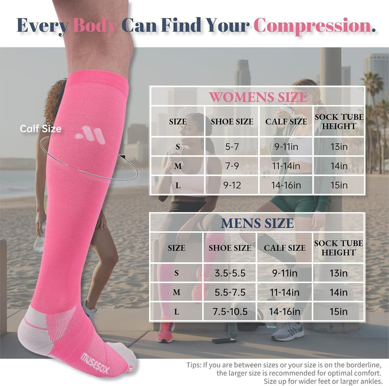 musesox Compression Socks for Women and Men,15-20 mmHg Support(3 Pairs)