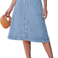 luvamia Jean Skirts for Women Trendy Midi Length A Line Plus Size Skirt Western Denim Midi Skirts Button Down Faldas Modern Blue Size XX-Large US 20 to 22