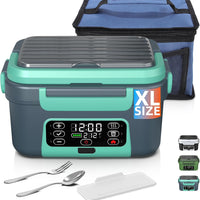 Omboos Cordless Electric Heated Lunch Box, XL 6.3Cups Rechargeable Food Warmer Lunch Box with Self Heating, Smart Timer, Adjustable Temperature, Leakproof, BPA Free, Removable Divider