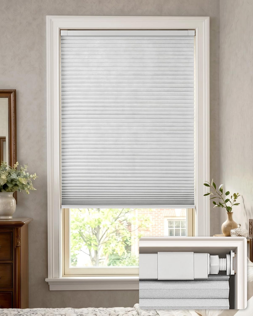 LazBlinds No Drill Blackout Cellular Shades, 36" W x 64" H, White