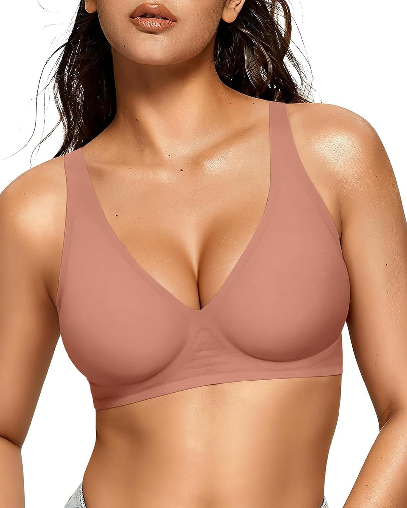 OEAK Womens Jelly Bras Wireless Deep V Comfy Push Up Tshirt Bras DST XS