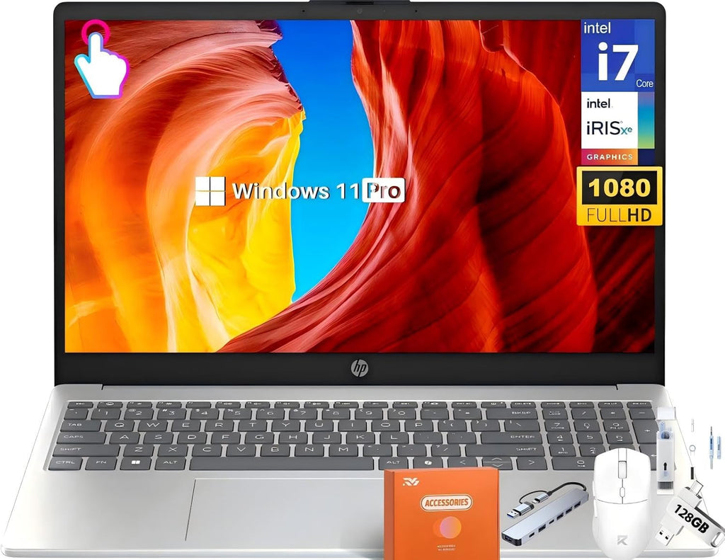 HP 15.6" FHD Touchscreen Business Laptop, Intel 10-Core i7-1355U(up to 5.0 GHz), 64 GB RAM, 2 TB SSD, Intel Iris Xe Graphics, Wi-Fi 6, HD Camera, HDMI, Fast Charge, Microsoft Copilot, Windows 11 Pro