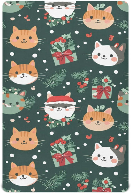 Crib Sheets for Boys Christmas Kawaii Cats Baby Girl Sheets,Neutral Mini Crib Mattress Sheets,Crib Mattress 52 * 28 * 9In