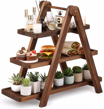 Wooden 3 Tier Foldable Serving Tray & Cupcake Stand