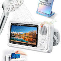 Waterproof Shower Phone Holder for iPhone, Bathroom Fan with Speaker