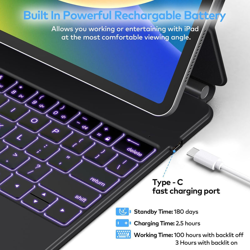 Funda con Teclado runelk para iPad Air 11" (M4/M3/M2) y Pro 11" - Negro