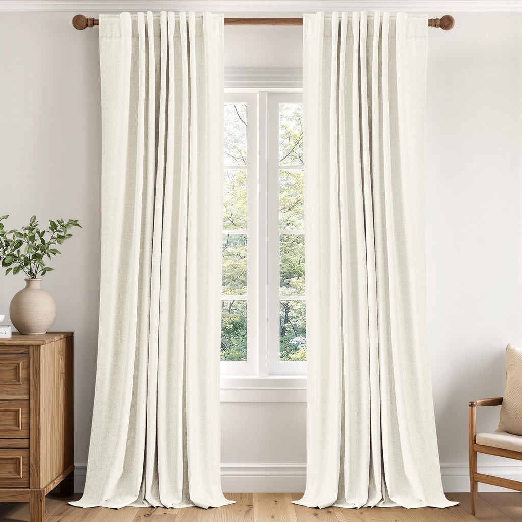 MIULEE 100% Blackout Linen Curtains for Bedroom 40W x 108L Ivory 2 Panels