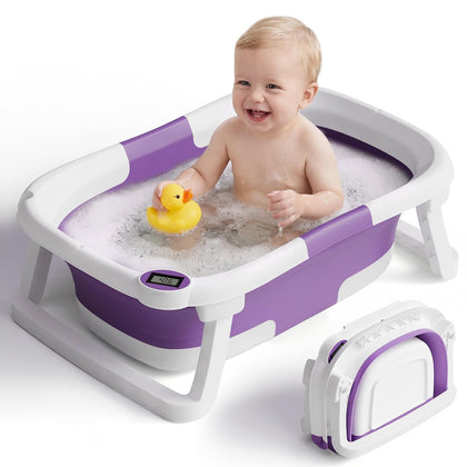 iBabyMax Bañera Plegable para Bebé con Termómetro 0 a 36 Meses Morada