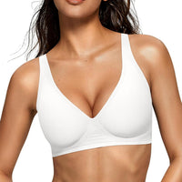 OEAK Womens Jelly Bras Wireless Deep V Comfy Push Up Tshirt Bras WHT XXL