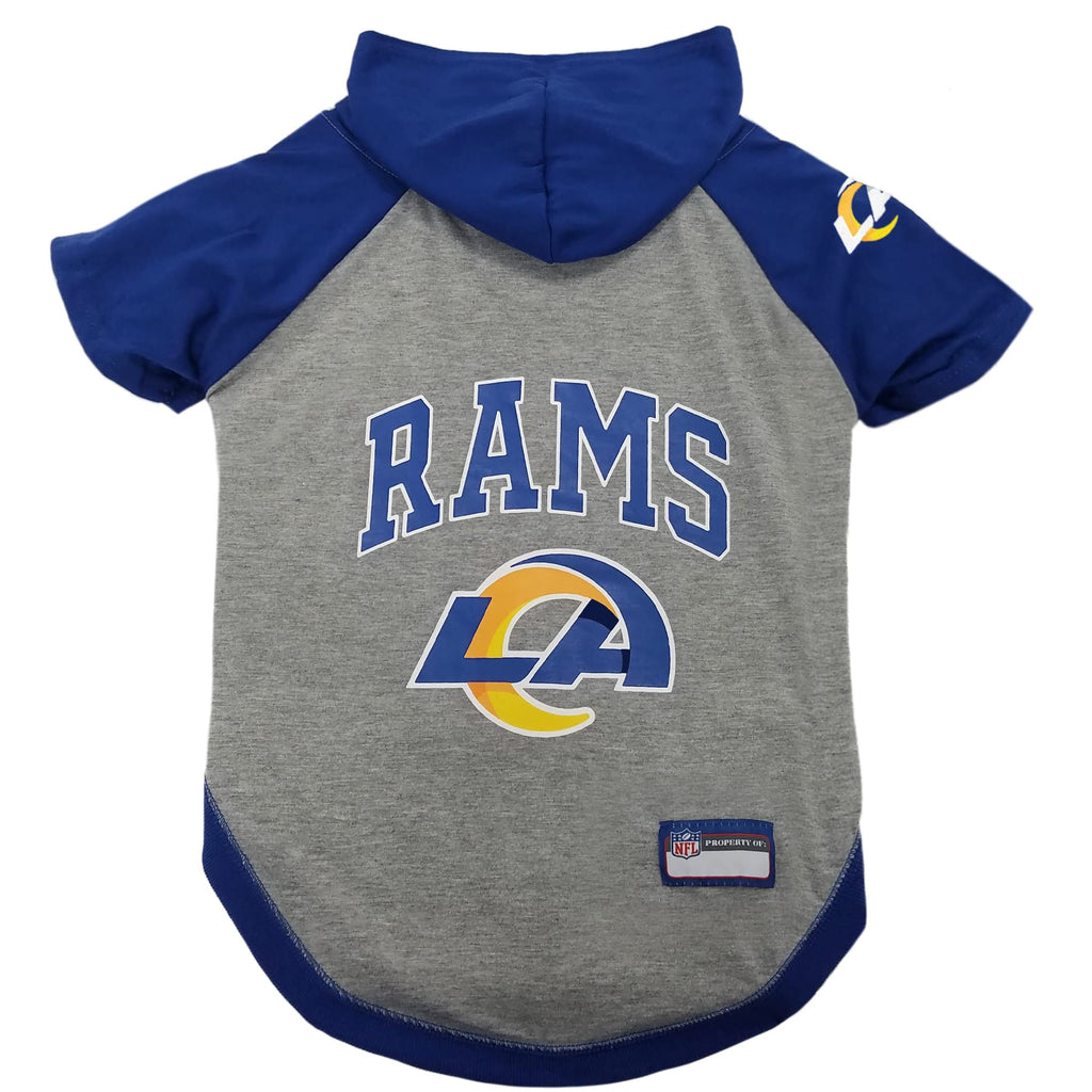 NFL Los Angeles RAMS Hoodie for Dogs & Cats. | NFL Football Licensed Dog Hoody Tee Shirt, Large| Sports Hoody T-Shirt for Pets | Licensed Sporty Dog Shirt.