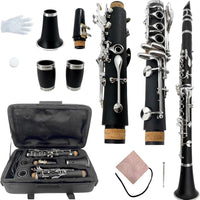 YoungMonic Ebonite C Clarinet with Carry Hard Bag & Care Kits Professional 17 Keys C Tuning Clarinets with 2 Barrels for Beginners & Orchestras Includes Reeds, Mouthpiece, Swab Accessories(k1)