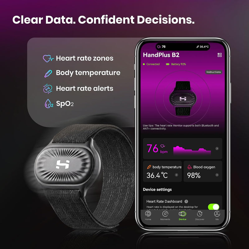 HandPlus - Brazalete con monitor de frecuencia cardíaca, monitor óptico de entrenamiento de