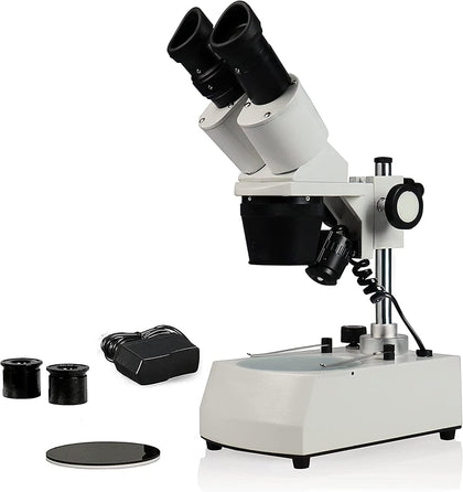 PARCO PST-234-10L-ES2 Binocular Stereo Microscope, WF10x and WF20x Eyepieces, 2X, 3X and 4X Objectives, 20x, 30x, 50x, 60x and 80x Magnification, Top and Bottom LED Illumination, 110V