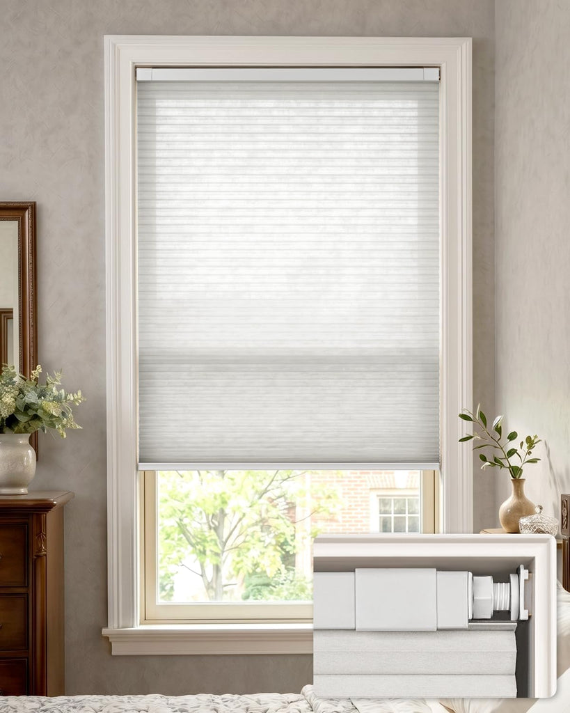 LazBlinds No Drill Light Filtering Cellular Shades, 30.5" W x 64" H, White
