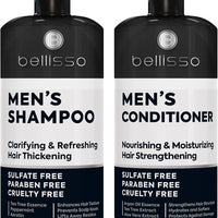 Mens Shampoo and Conditioner Set - Sulfate Free and Clarifying - For Men with Oily to Normal Hair - Moisturizing and Thickening - Biotin, Keratin, Tea Tree Oil, Caffeine and Peppermint for Dandruff