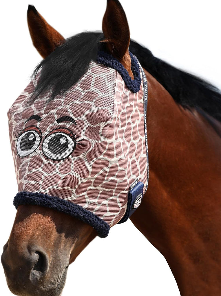 Harrison Howard All Round Mesh Horse Fly Mask UV Protective with Fleece Padded Edging and Fun Prints Forelock Opening Design Mask for Horse Giraffe Large