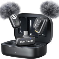 Hollyland Lark A1 Wireless Microphone for iPhone 17/16/15 & Android, 48kHz/24-bit, 3-Level Intelligent Noise Cancel, Mini Mic for YouTube, Podcast, Vlogging (Black, 2TX + USB-C RX + Charging Case)