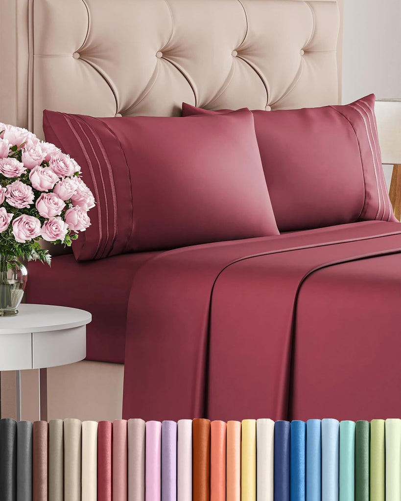 Full Size 4 Piece Sheet Set - Comfy Breathable & Cooling Sheets - Burgundy