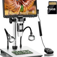 TOMLOV DM9 7" Digital Microscope: 1080P 1200X Coin Microscope Magnifier, 12MP Ultra-Precise Focusing LCD Soldering Microscopes for Adults, PC View, 16GB