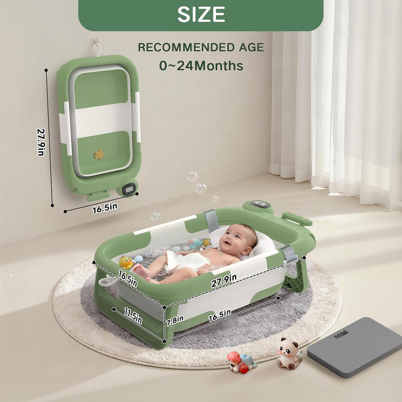 LAUJIA Bañera Plegable para Bebé Diseño Astronauta con Cojín Verde