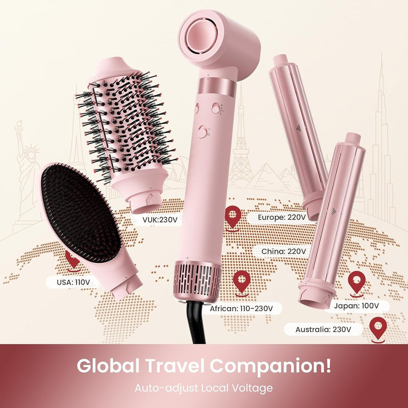 MESCOMB 5-in-1 Dual Voltage Hair Dryer Brush for Travel with Storage Bag