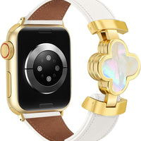 MOINSPIRE Designer Slim Leather Bands Compatible with Apple Watch 42mm(S123)44mm 45mm 46mm 49mm for Women, Four-Leaf Clover Dressy Magnetic Watch Band for iwatch Series Ultra/SE11/10/9/8/7/6/5/4/3/2/1