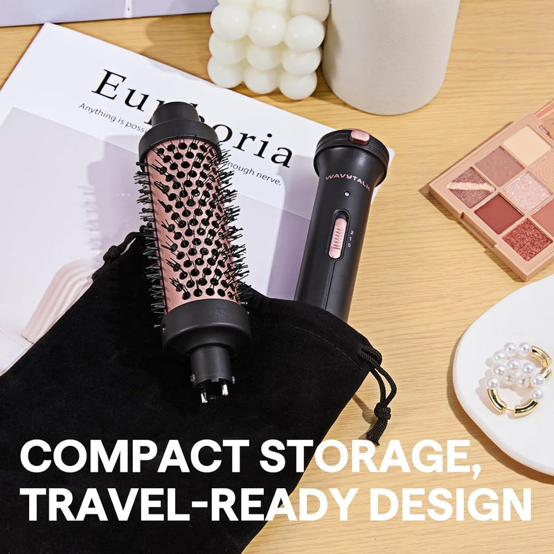 Wavytalk Cepillo Térmico, Cepillo Redondo Calentado de 1 1/2 Pulgadas con Cabeza Desmontable, Bolsa de Terciopelo y Doble Voltaje para Viajes, Fácil de Crear Look de Peina