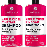 Apple Cider Vinegar Shampoo and Conditioner Set - Stop Flaky and Itchy Scalp – Sulfate Paraben Free Anti Dandruff Soothing Treatment for Dry, Oily and Damaged Hair - Intense Care for Women and Men