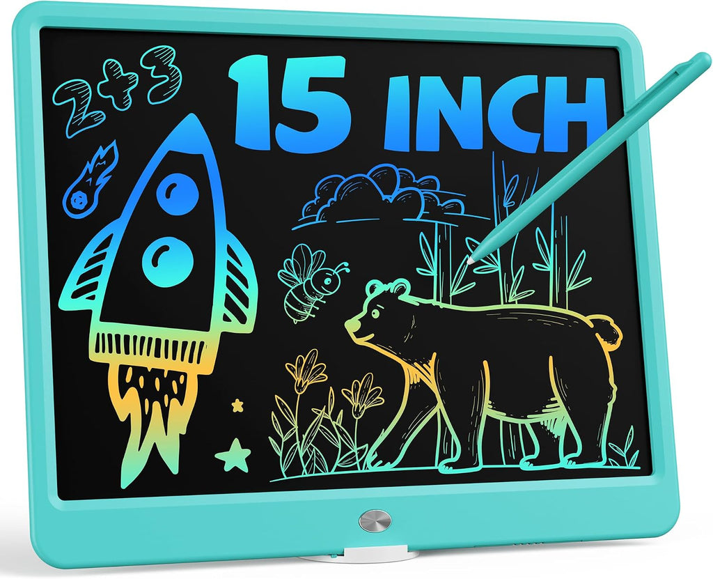 Bravokids 15 Inch LCD Writing Tablet for 3 Year Olds - Electronic Drawing Pad and Doodle Board as Educational Birthday Gifts for Girls and Boys (Blue)