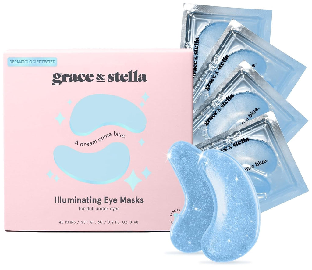 grace & stella Award Winning Under Eye Mask Reduce Dark Circles, Puffy Eyes, Undereye Bags, Wrinkles, Gel Under Eye Patches, New Mom Gifts - Vegan Self Care (48 Pairs, Blue)