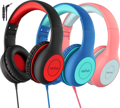 EarFun K1 Kids Headphones Wired with Mic, Headphone for Kids School 3Packs