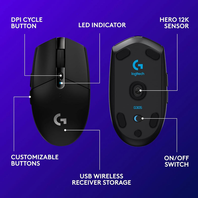 Logitech G305 Lightspeed Wireless Gaming Mouse - Black