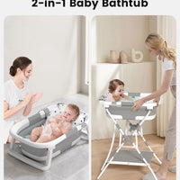 BALLA BALEIN Bañera 2 en 1 con Soporte Plegable y Cojín Suave Gris