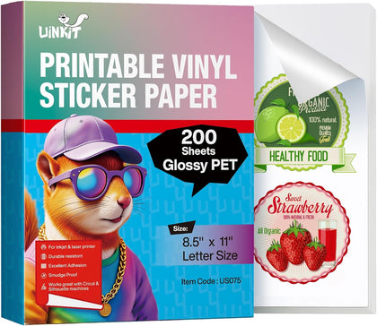 Uinkit Glossy Printable Vinyl Sticker Paper Letter Size 8.5x11