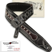 Walker & Williams C-35-CS Handmade Black and Brown All Top Grain Leather Padded Guitar Strap with Metal Studs For Acoustic, Electric, And Bass Guitars