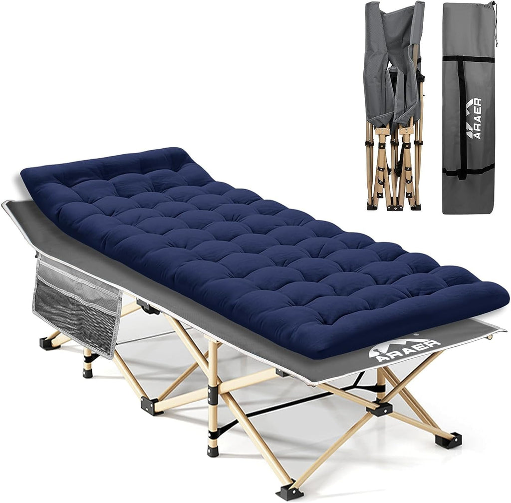 ARAER Camping Cot, 450LBS(Max Load), Portable Folding Outdoor Bed with Carry Bag