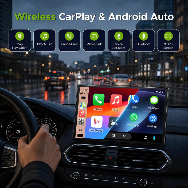 TOGUARDGO 9'' Carplay Screen for Car, Wireless Car Play and Android Auto