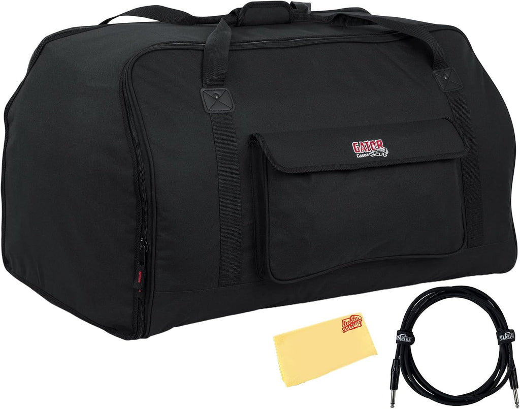 Gator Cases GPA-TOTE15 Heavy-Duty Speaker Tote Bag for Compact 15" Speaker Cabinets such as QSC K15, Yamaha DXR15 - Bundle with 10ft Instrument Cable and Austin Bazaar Cloth