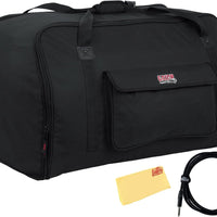 Gator Cases GPA-TOTE15 Heavy-Duty Speaker Tote Bag for Compact 15" Speaker Cabinets such as QSC K15, Yamaha DXR15 - Bundle with 10ft Instrument Cable and Austin Bazaar Cloth