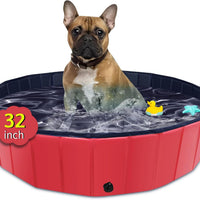 CACSPS Foldable Dog Pool, 32" x 8" Kiddie Pool with Hard Plastic, Non-Slip Dog Bath Tub for Outdoor Backyard, Collapsible Dog Swimming Pool for Kids Dogs Pets (Red)