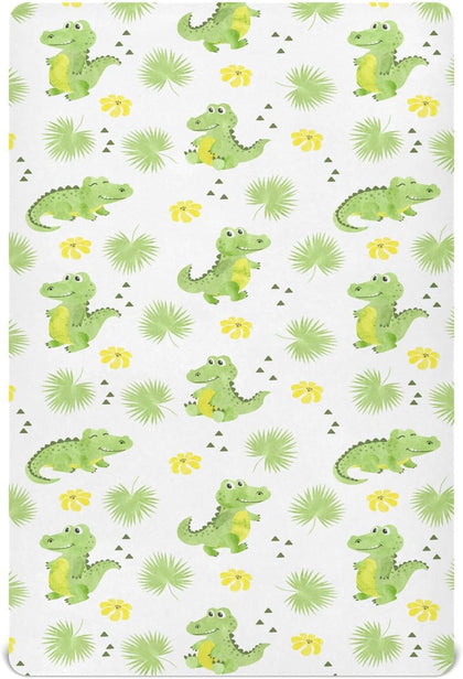 Crib Sheets for Boys Girl Crocodiles Alligators Palm Leaves Breathable Mini Crib Mattress Sheets Fitted,Toddler Baby Sheets for Crib Mattress Soft & Breathable 39 * 27 * 5In