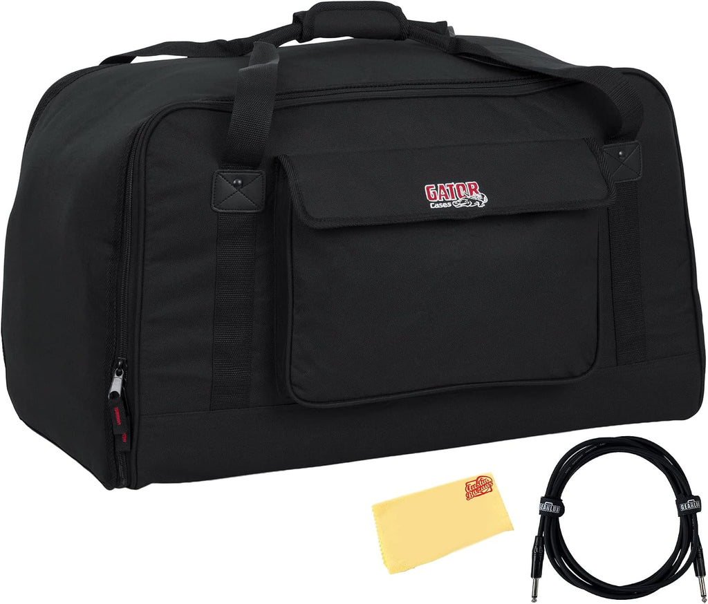 Gator Cases GPA-TOTE12 Heavy-Duty Speaker Tote Bag for Compact 12" Speaker Cabinets, such as QSC K15, Yamaha DXR15 - Bundle with 10ft Instrument Cable and Austin Bazaar Polishing Cloth