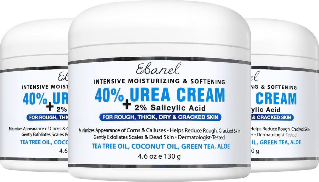 Ebanel Urea Cream 40% plus Salicylic Acid 2% for Dry Cracked Feet Skin, 3PK