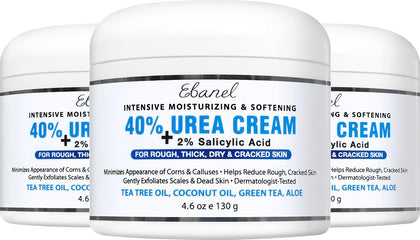 Ebanel Urea Cream 40% plus Salicylic Acid 2% for Dry Cracked Feet Skin, 3PK