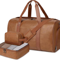 Wogarl 3PCS Faux Leather Weekender Bag for Women Men Travel Bag